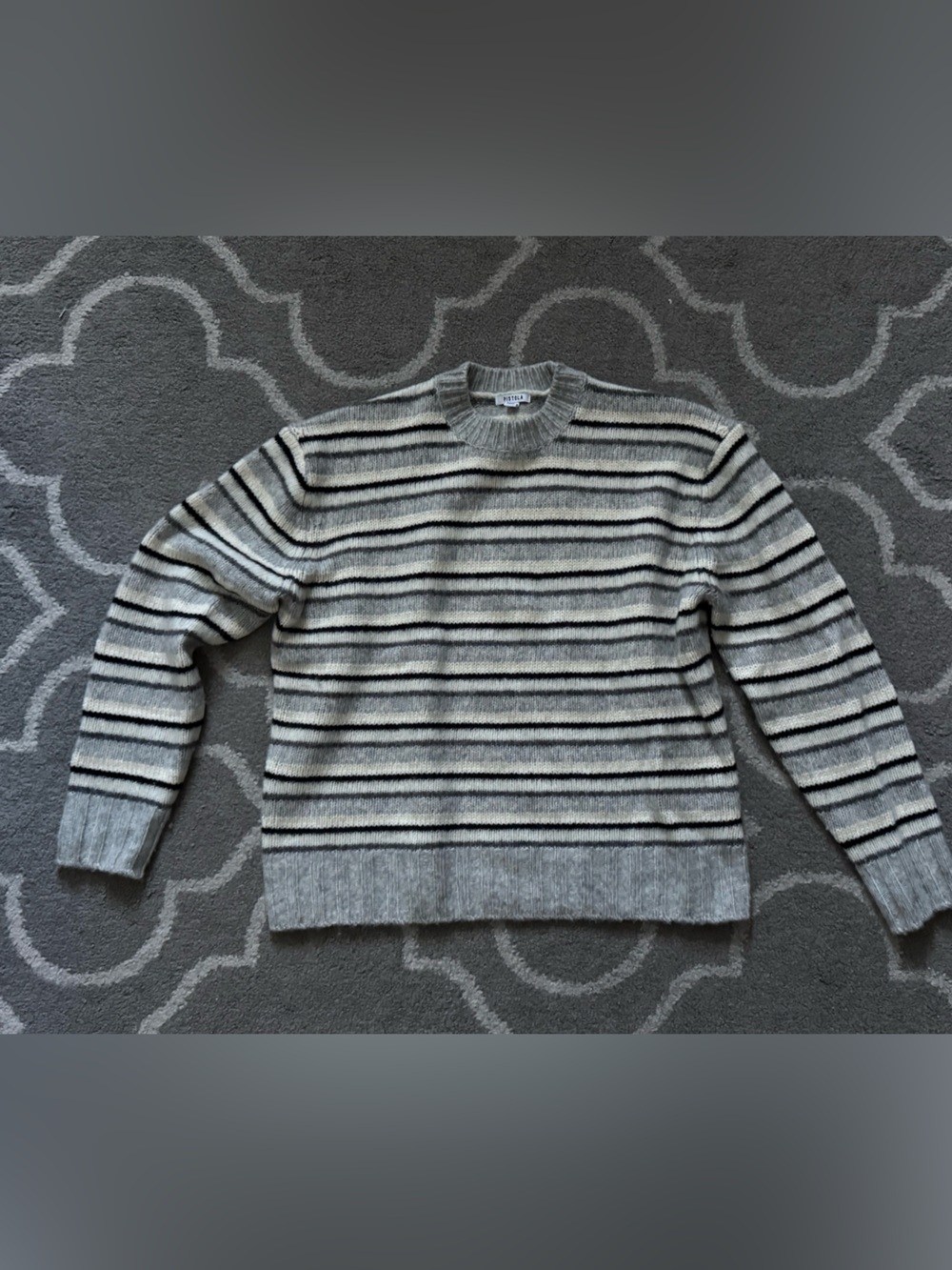 pistola Gray and Black Striped Crewneck Sweater